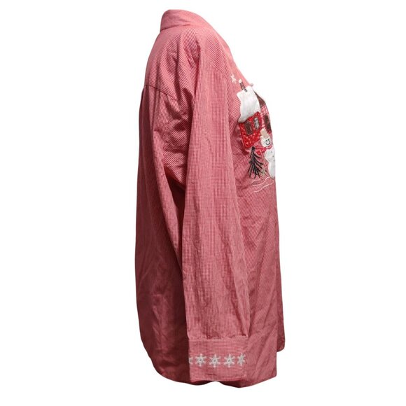 Karen Scott 2X Womens Shirt Plus Size Red Gingham Christmas Embroidered Vintage - Picture 9 of 12